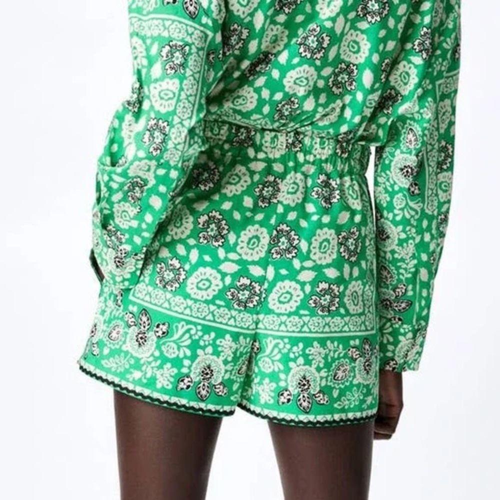 Zara kelly green paisley shorts XS summer festival - Picture 6 of 9
